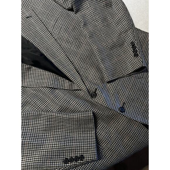 Stafford Mens 46R Black Beige Burgundy Houndstooth Plaid Blazer Sport Jacket - Picture 8 of 16